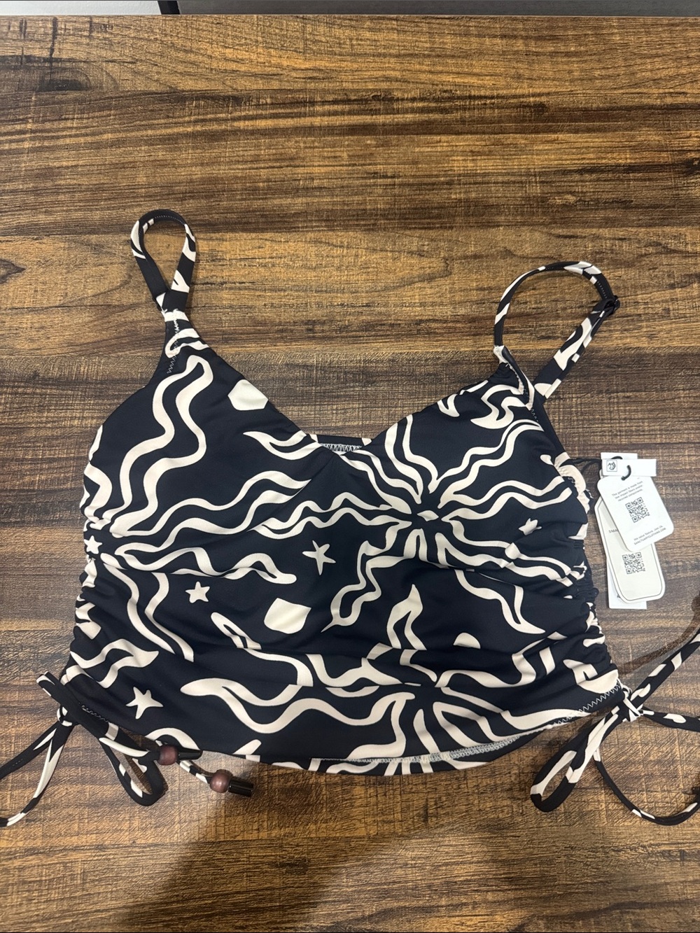 Sanctuary Black & Cream Abstract Ruched Cami